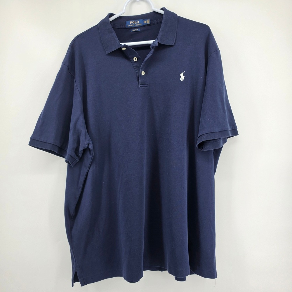 Polo Ralph Lauren Mens XXL Navy Blue Classic Fit Short Sleeve Polo Shirt Cotton